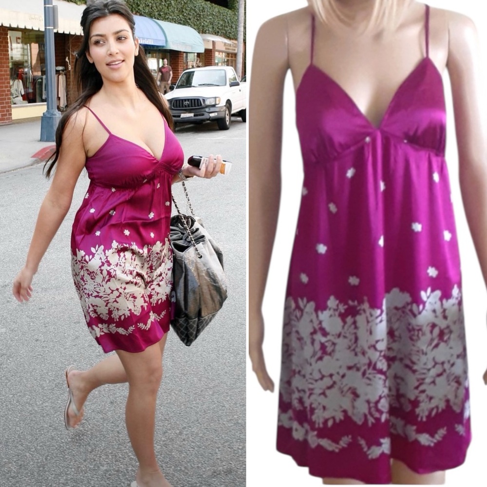 Express Silk Spandex Y2K Kim K Fuchsia Pink Vintage Slip Dress M